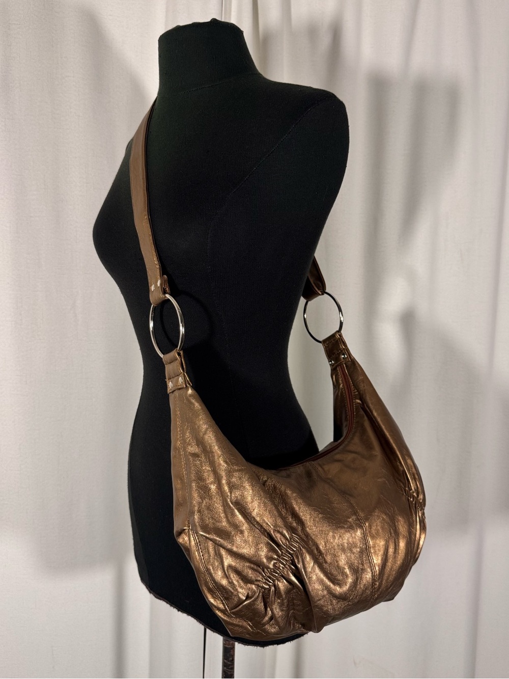Y2K Era Metallic Bronze Slouchy Crossbody Bag